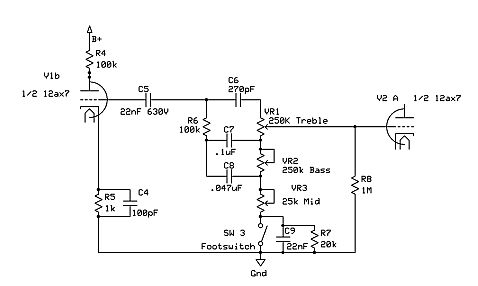 Fender 3-knob tonestack and defeat circuit